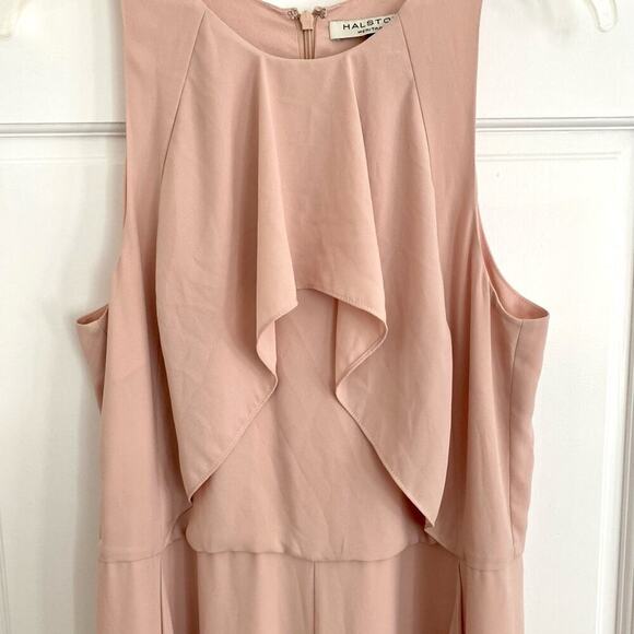 HALSTON HERITAGE Nude Beige Blush Pink Ruffle Sleeveless Formal Evening Jumpsuit - Picture 7 of 13